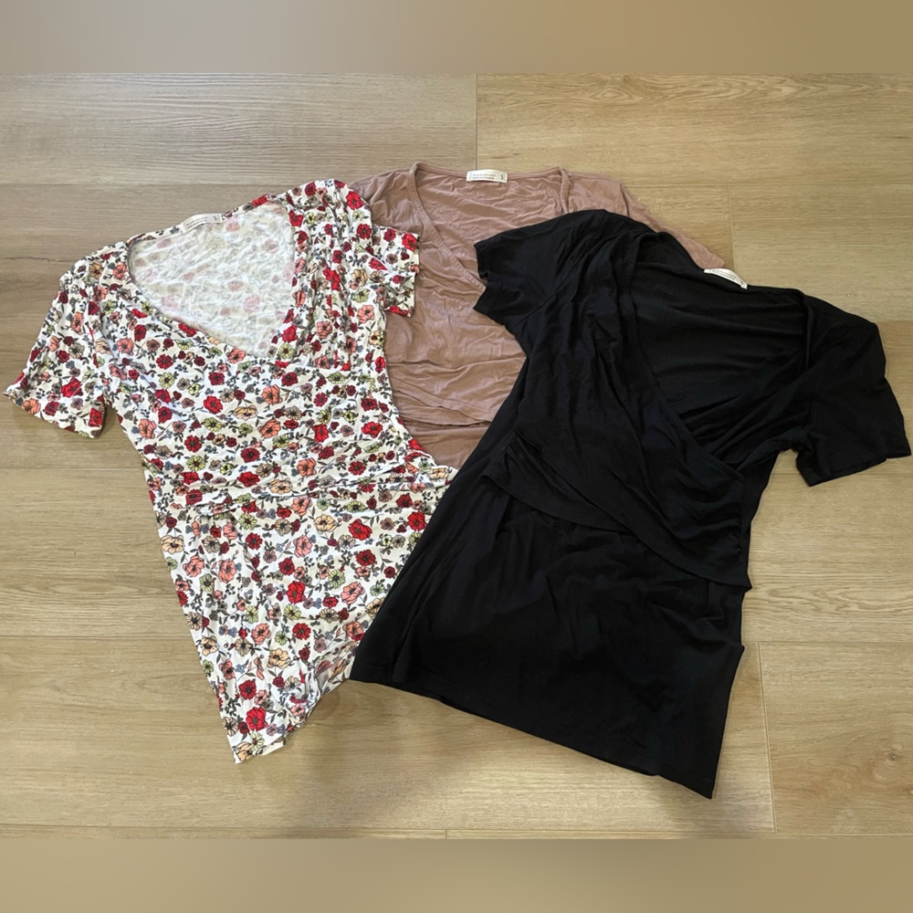 Nursing Floral, Black, and Brown Tops Bundle